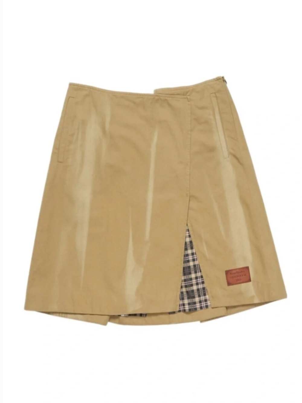 Acne Studios Women’s Cotton Midi Twill Wrap Skirt NEW Khaki Plaid Warp Skirt